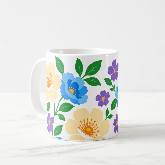 Mug Conception florale avec des fleurs bleues, crème e (Devant gauche)