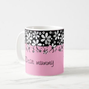 Mug Conception florale de fleurs de dessin animé noir