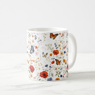 Mug Conception florale de papillon de fleur sauvage vi