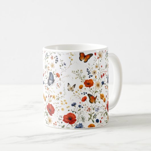 Mug Conception florale de papillon de fleur sauvage vi (Devant droit)