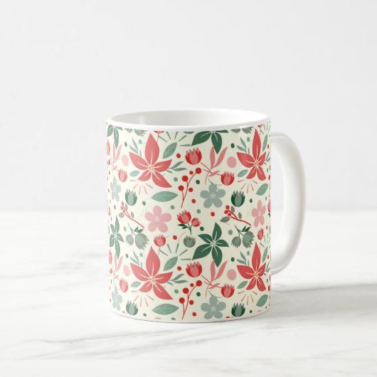 Mug Conception florale lumineuse avec feuilles vertes (Devant droit)