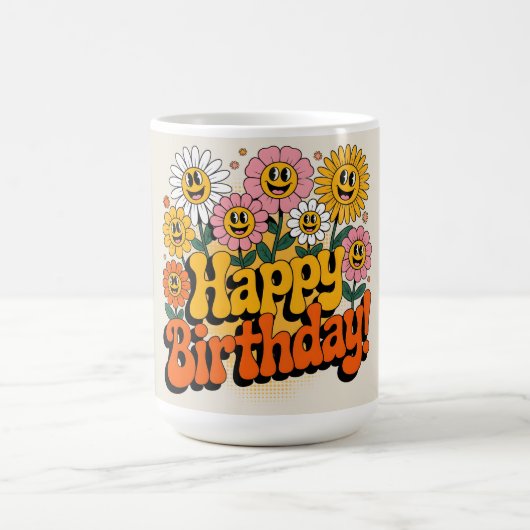 Mug Conception florale rétro groovy joyeux anniversair (Centre)
