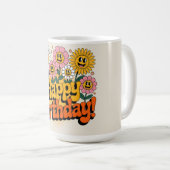 Mug Conception florale rétro groovy joyeux anniversair (Devant droit)