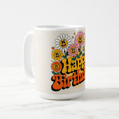 Mug Conception florale rétro groovy joyeux anniversair (Devant gauche)
