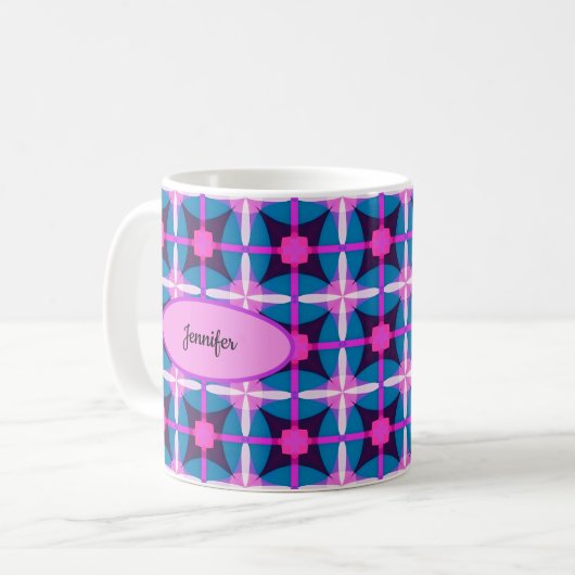 Mug Conception géométrique rétro en rose, violet et bl (Devant gauche)