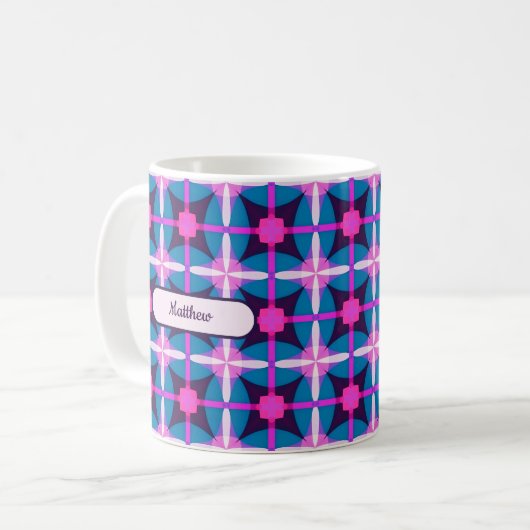 Mug Conception géométrique rétro en rose, violet et bl (Devant gauche)
