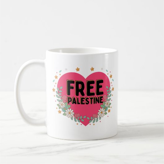 Mug conception graphique du coeur rose de la Palestine (Gauche)