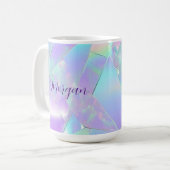 Mug Conception iridescente sarcelle et violette, nom e (Devant gauche)