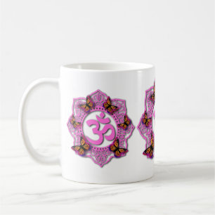 Mug Conception mandala ohm rose avec papillons Monarch