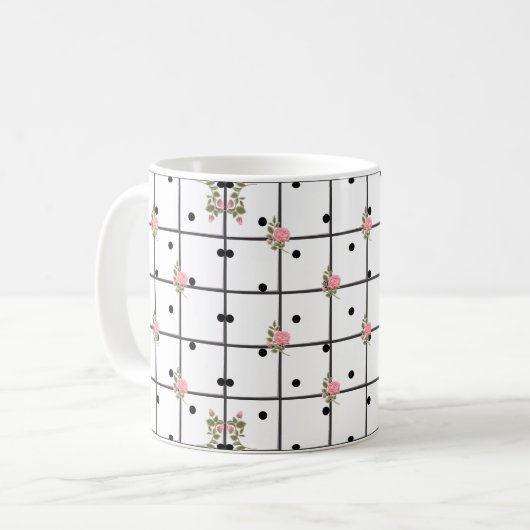 Mug Conception moderne de Rose de grille florale (Devant gauche)
