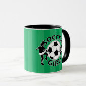 Mug Conception noire et blanche de fille du football (Devant droit)