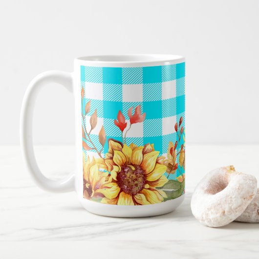Mug Conception tournesol et Motif À damiers bleu (Avec donut)