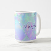 Mug Conception turquoise et violette Iridescente, nom  (Devant droit)