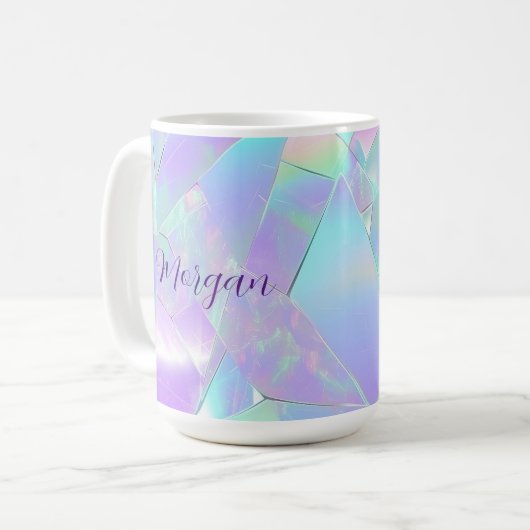 Mug Conception turquoise et violette Iridescente, nom  (Devant gauche)