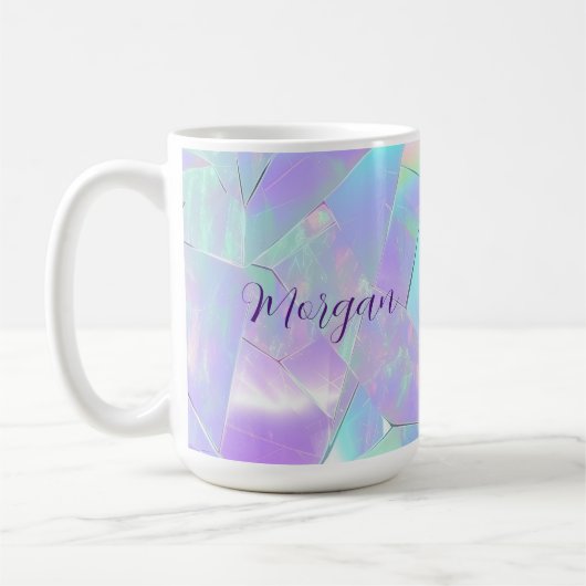Mug Conception turquoise et violette Iridescente, nom  (Gauche)