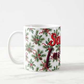 Mug Cône de pin de Noël à l'aquarelle et ruban de houx