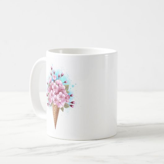 Mug Cône rose Sakura crème glacée gaufre (Devant gauche)