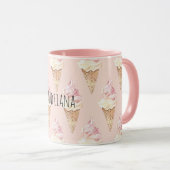 Mug Cônes de glace à la vanille et à la fraise rose (Devant droit)