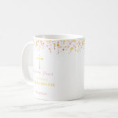Mug Confetti de communion rose et or (Devant gauche)