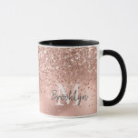Mug Confetti Monogramme de Parties scintillant d'or Ro<br><div class="desc">Confetti de parties scintillant d'or rose moderne et rose nom de feuille d'or et mug monogrammed. Ce design féminin présente une parties scintillant en or rose rose rose rousse scintillante confetti cadre sur arrière - plan en feuille d'or rose faux. Vous pouvez personnaliser avec votre nom et votre initiale monogramme...</div>