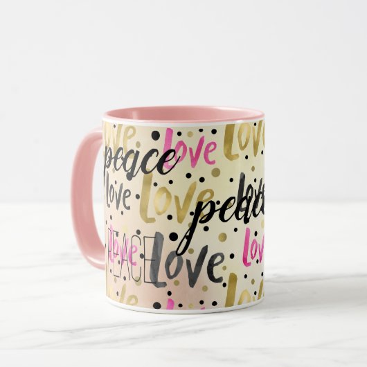 Mug Confetti Noir Rose d'or aime la paix (Devant gauche)