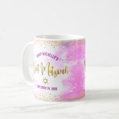 Mug Confettis écriture dorée aquarelle rose pour Bat M (Devant gauche)