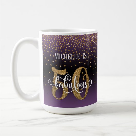 Mug Confettis & Script 50 & Fabuleux, Ombré rose et no (Gauche)