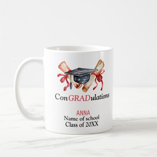 Mug ConGRADulations, Cadeau de Graduation personnalisé (Gauche)