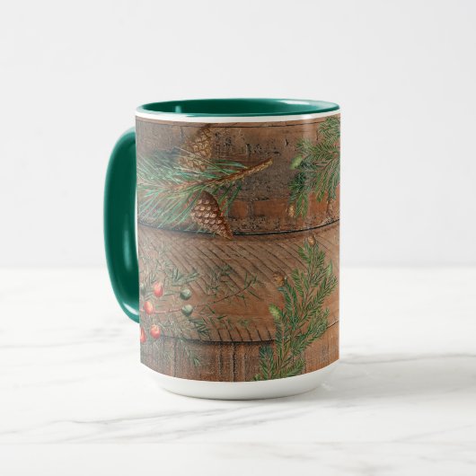 Mug Conifères rustiques de Noël en bois de pin (Devant gauche)