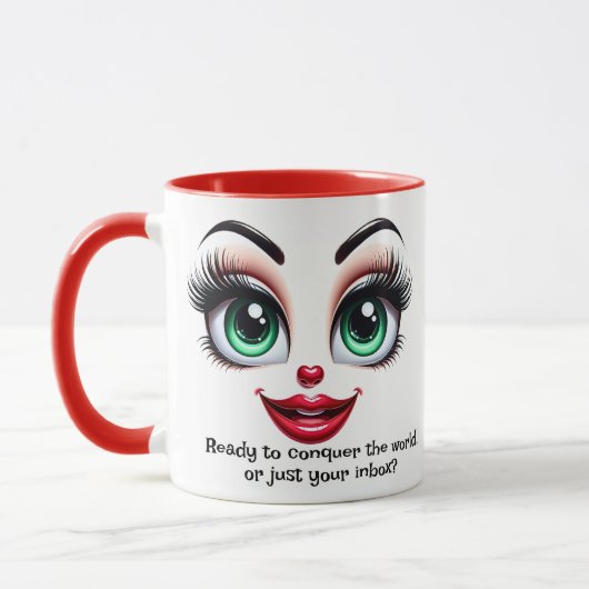 Mug Conquer World  Add Name Message Fabulous Eyes Face (Gauche)