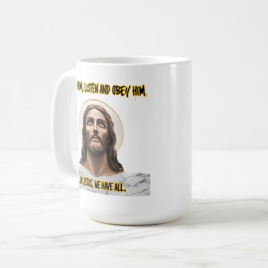 Mug Conseils divins : Chercher, Écouter, Obey (Devant gauche)