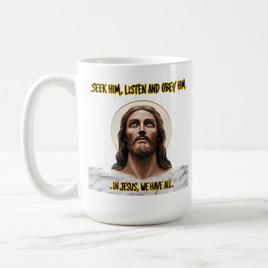 Mug Conseils divins : Chercher, Écouter, Obey (Gauche)