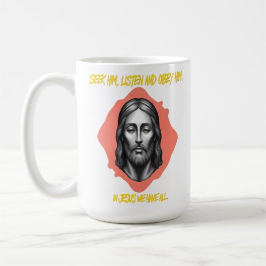 Mug Conseils divins : Chercher, Écouter, Obey (Gauche)