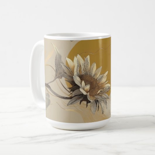 Mug Contour de tournesol minimaliste neutre (Devant gauche)