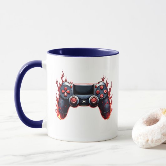 Mug Contrôleur de jeu à flammes pour les joueurs de co (Avec donut)