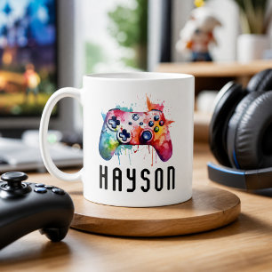 Mug Contrôleur de jeu vidéo couleur aquarelle nom pour