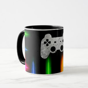 Mug Contrôleur de jeu vidéo Gamer Couleurs néon Noir