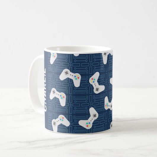 Mug Contrôleur de jeu vidéo Nom de monogramme bleu (Devant gauche)