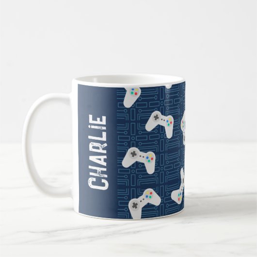 Mug Contrôleur de jeu vidéo Nom de monogramme bleu (Gauche)