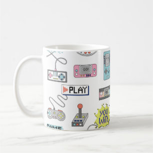 Mug Contrôleurs de jeu rétro : Motif coloré sans coutu