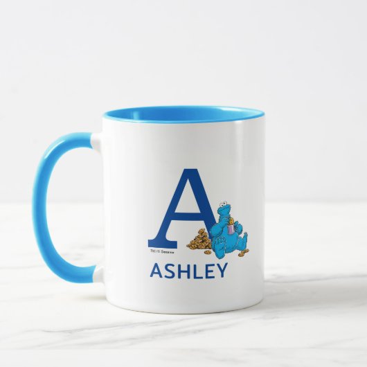 Mug Cookie Monster Manger Cookies Nom et monogramme A (Gauche)