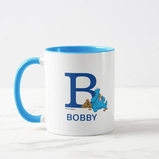 Mug Cookie Monster Manger Cookies Nom et monogramme B (Gauche)