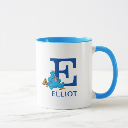 Mug Cookie Monster Manger Cookies Nom et monogramme E (Droite)