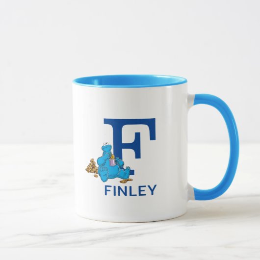 Mug Cookie Monster Manger Cookies Nom et monogramme F (Droite)