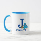 Mug Cookie Monster Manger Cookies Nom et monogramme J (Gauche)