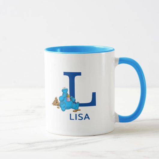 Mug Cookie Monster Manger Cookies Nom et monogramme L (Droite)