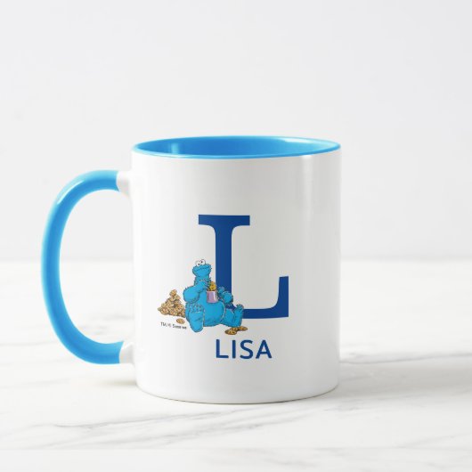 Mug Cookie Monster Manger Cookies Nom et monogramme L (Gauche)