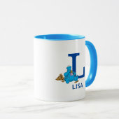 Mug Cookie Monster Manger Cookies Nom et monogramme L (Devant droit)