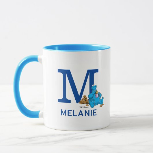 Mug Cookie Monster Manger Cookies Nom et monogramme M (Gauche)