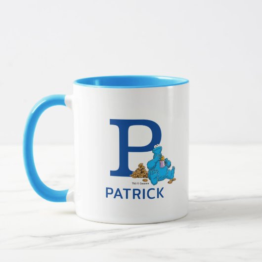Mug Cookie Monster Manger Cookies Nom et monogramme P (Gauche)